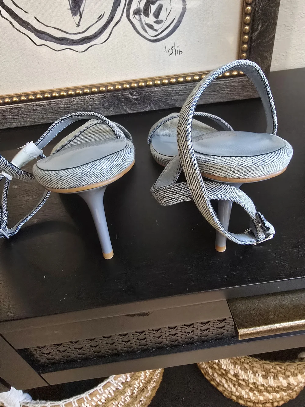 Good American Women's Denim Thong High Heel Sandals 7.5 - Picture 5 of 7